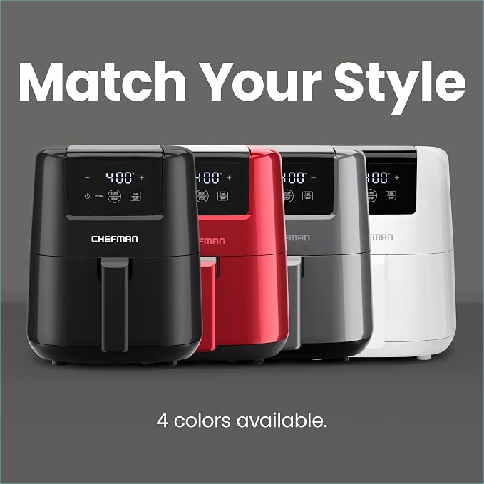 CHEFMAN 2 Qt Mini Air Fryer – Digital Space-Saving Compact Air Fryer with Nonstick and Dishwasher Safe Basket, Quick & Easy Meals in Minutes, Features Digital Timer and Shake Reminder – Grey