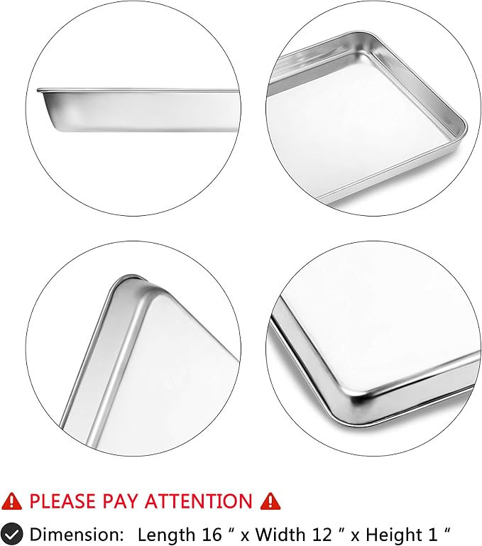 Cookie Sheet Baking Sheet, Bastwe Stainless Steel Bakeware Oven Tray, 16 inch Commercial Grade Professional Bakeware, Healthy & Non-toxic, Mirror Finish & Rustproof, Easy Clean & Dishwasher Safe