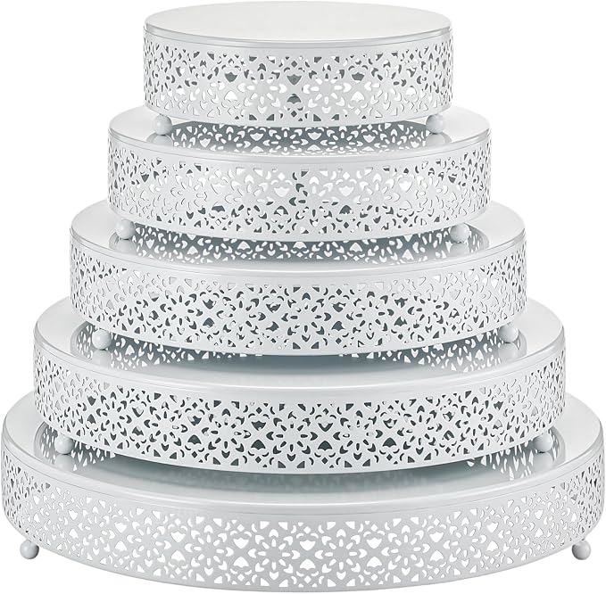 Wenqik 5 Pcs Metal White Cake Stand 16/14/12/10/8 Inch Round Cake Holder Display for Dessert Table Cookies Fruit Serving Tray Cupcake Pastry Riser for Wedding Birthday Party and Events