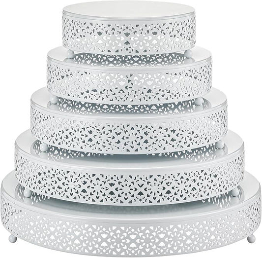 Wenqik 5 Pcs Metal White Cake Stand 16/14/12/10/8 Inch Round Cake Holder Display for Dessert Table Cookies Fruit Serving Tray Cupcake Pastry Riser for Wedding Birthday Party and Events
