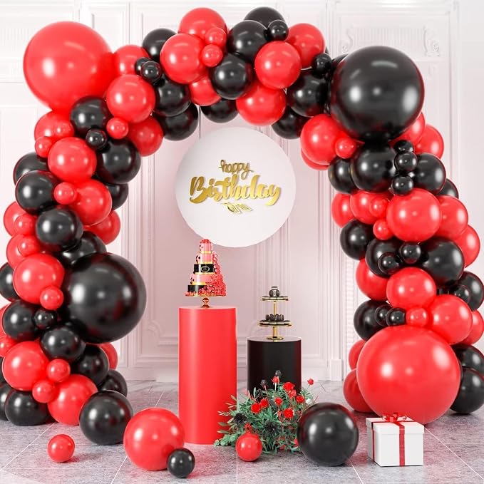 Red and Black Balloon Arch Kit, Black and Red Balloon Garland Kit, Red Black Latex Balloons Different Sizes 18/12/10/5 inch for Wedding Bridal Shower Birthday Bachelorette Graduation Party Decorations