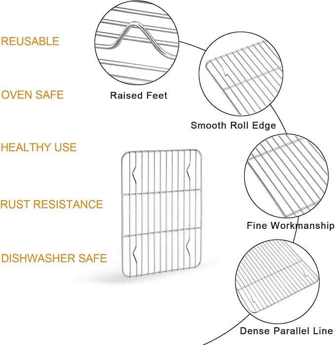 TeamFar Toaster Oven Pan Tray with Cooling Rack, 10.4''x 8.1''x1'', Stainless Steel Toaster Ovenware Pan, Healthy & Non Toxic, Rust Free & Easy Clean - Dishwasher Safe