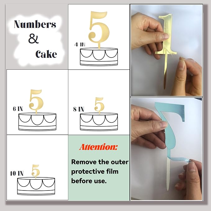 Big 6 IN 0-9 Gold Birthday Number Cake Toppers Large Golden Acrylic Happy Anniversary Cake Topper Sticks For Diy Handmade Cake Sign Decorations 10 Pcs Cupcake Topper Party Supplies Set