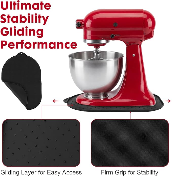 Silicone Bowl Insert and Mixer Slider Mat Set Compatible with KitchenAid 4.5-5 Qt Tilt-Head Stand Mixer, 2 Pcs BPA-Free Baking Liners (Black/White) & Appliance Sliding Tray-3PCS