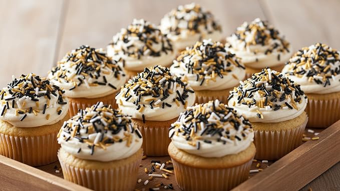 NCS New Orleans Game Day Black, White & Gold Jimmies Edible Sprinkles – Cupcake, Cake & Cookie Decorations, 7 oz
