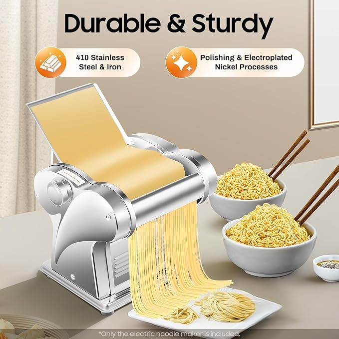 Commercial Electric Dough Sheeter - 135W Pasta Maker with 8 Adjustable Thickness for Noodles, Pastry, Dumpling Skins - Stainless Steel Dough Roller for Bakeries, Restaurants, Home Use