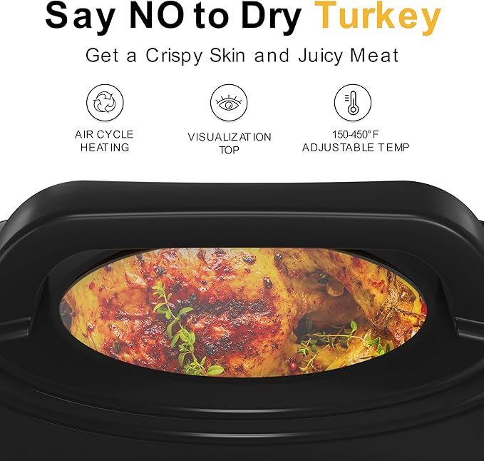 Sunvivi 30lb 26-Quart Roaster Oven, Electric Roaster Oven with Viewing Lid, Turkey Roaster with Unique Defrost/Warm Function, Large Roaster with Removable Pan & Rack, Stainless Steel, Red