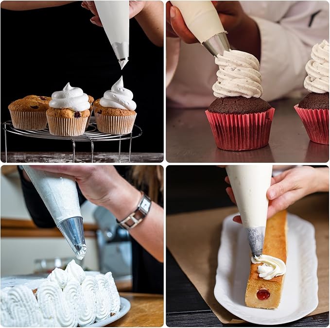 4 Pack 24 Inch Extra Large Reusable Piping Bags,Cotton Cloth Pastry Bags with Plastic Coating, Professional Tipless Icing Bags for Cake Decorating Cupcakes Cookies Desserts and Baking Supplies