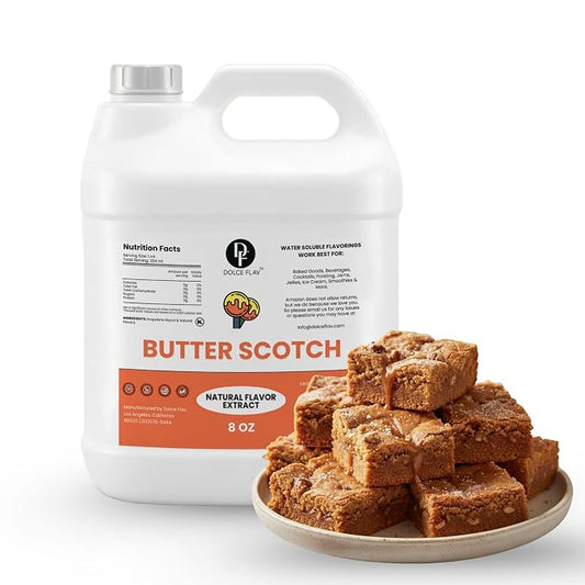 Dolce Flav Natural Butterscotch Extract – 8 Ounce Water-Soluble Kosher, Sugar-Free, Concentrated Rich Butterscotch Flavoring for Baking, Beverages & Desserts, Includes Measured Dropper