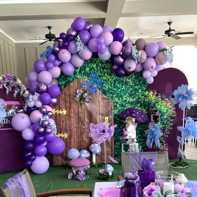NISOCY 124Pcs Purple Balloons Garland Arch Kit, 18In 12In 10In 5In Different Size Macaron Matte Dark Purple Metallic Purple Balloons for Women Birthday Wedding Baby Shower Halloween Themed Party