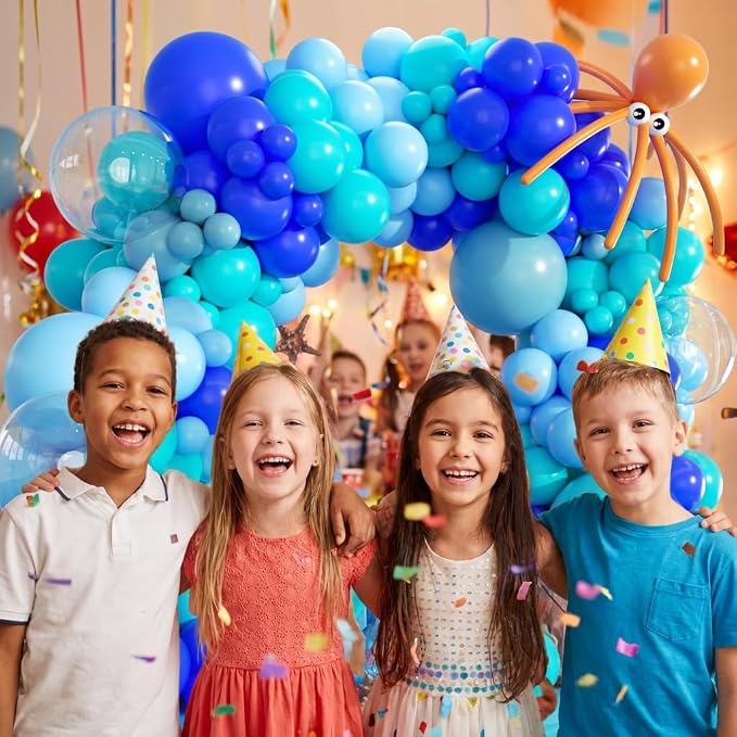 Under The Sea Balloon Arch Kit -156Pcs Blue Teal Dusty Blue Orange Long Balloon Garland Kit for Ocean Themed Under The Sea Baby Shower Ocean Animals Theme Birthday Party Decorations