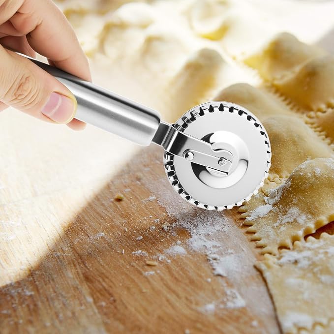 QWORK Ravioli Cutter, 430 Stainless Steel Pasta and Pastry Tool with Ergonomic Handle, Dishwasher Safe for Effortless Cutting, Sealing, and Crimping