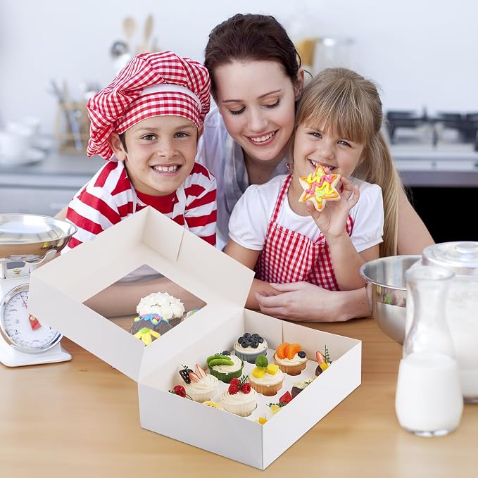 Cupcake Box, Disposable Cupcake Container Bulk, Auto-pop up, 6 Pcs, White | Cupcake Holder Holding 12 Count Cupcakes, Cupcake Carrier with Window, Easy To Assemble, Transport and Store Cupcake, Sturdy