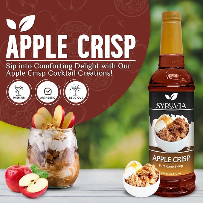 Syruvia Coffee Syrup, Apple Crisp Flavored Syrup for Drinks, Lattes, and Desserts – 25.4 fl oz - with Pump