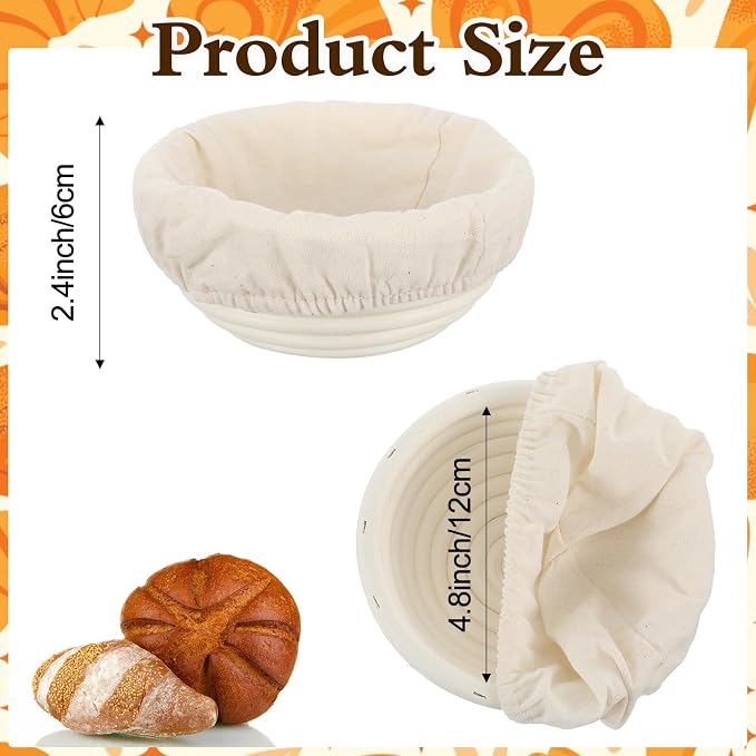 Mini Sourdough Basket Set of 4 Banneton Bread Proofing Basket 5 Inch Round Small Proofing Baskets with Cloth Liner, Rattan Baking Supplies for Artisan Bread