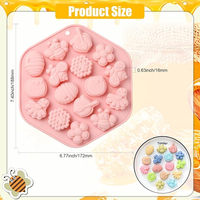 Ipotkitt 2pcs Pink Bee Theme Silicone Candy Molds Insect Animal Spring Theme Gummy Molds for Jelly Fondant Chocolate Candy Mousse Ice Cake DIY Crafts Keto Fat Bomb