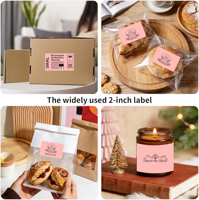 500 Labels/Roll 2" x 3" Pink Thermal Labels, Self-Adhesive Rectangle Thermal Sticker for Name Tag, Bakery, Gift, Address, Small Business