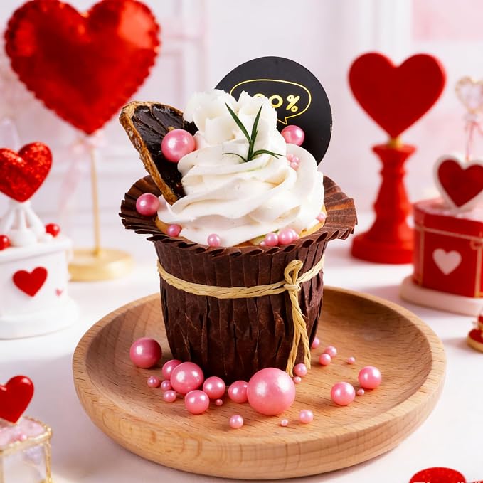 Pink Sprinkles for Cake Decorating, Valentines Sprinkles, 4 Sizes Pearl Edible Sugar 130g/4.6oz, Cupcake, Ice Cream, Donuts, Macaron Toppings Supplies (2mm, 4mm, 7mm, 1cm)