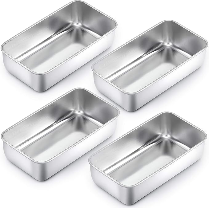 TeamFar Loaf Pan, 9¼" × 5" Bread Loaf Pans Meatloaf Pan Stainless Steel for Baking Bread Cake Lasagna, Healthy & Durable, Oven & Dishwasher Safe - Set of 4