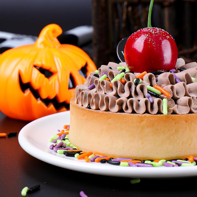 Halloween Jimmies Sprinkles - Black Orange Purple Green Jimmies Mix for Cake Decorating, Edible Cookie Cupcake Decorations for Halloween Baking & Party Treats
