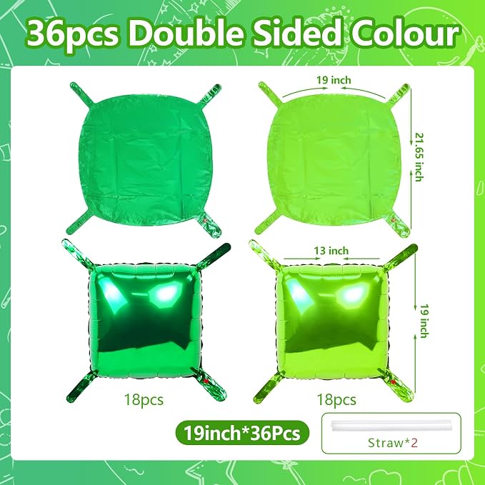 NISOCY 36PCS Dark Green and Light Green Square Foil Balloons Wall Backdrop Double Sided Green Balloons Arch Kit for Birthday Baby Shower St. Patrick's Day Spring Summer Jungle Theme Party Decorations