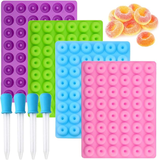 JOERSH Round Gummy Donut Molds Mini Size Silicone Candy Molds for Hard Candy, Gummy, Caramels, Chocolate, Fondant, Fruit Loop, Cereal, 192 Cavity