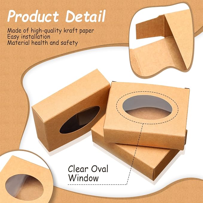 Spakon 30 Pcs Soap Boxes for Homemade Soaps 3.8 x 2.8 x 1.2 Inch Rectangle Soap Boxes with Window Small Gift Wrapping Box for Soaps Packaging Bakery Cookies Candy Party Favor Supplies(Brown)