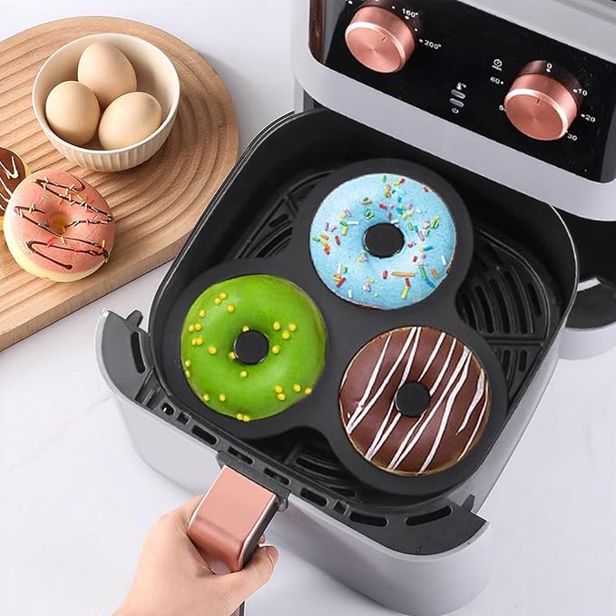 Donut Pan - Heat Resistant Silicone Tray, 12-Cavity Reusable Donut Molds for Air Fryer with Non-Stick for Cake, Cookie, Snack Cooking, Breakfast Prep, Kitchen, Party, Holiday, Birthday, Bakers