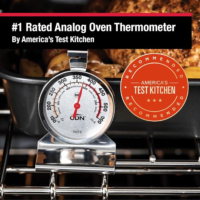 CDN Oven Thermometer ProAccurate®, Easy-to-Read 2" Dial, Stainless Steel Housing, Temperature Zones, Stand or Hang, Monitor Oven Temperatures, NSF Certified - DOT2