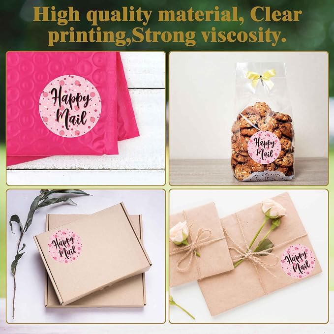 500 Happy Mail Stickers Small Business, Envelopes Stickers, Handmade Boutique Packaging Stickers