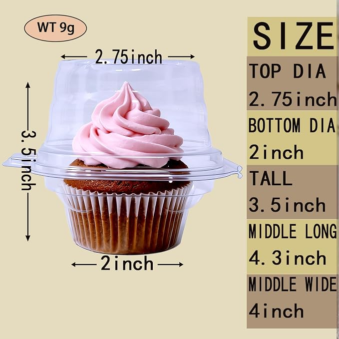 single cupcake containers Muffin Container Cupcake Carrier(100pc) | Individual Cupcake storage Containers with Lids,Plastic Cupcake Boxes,Disposable Muffin Holders.for Baking,Parties & Picnics.