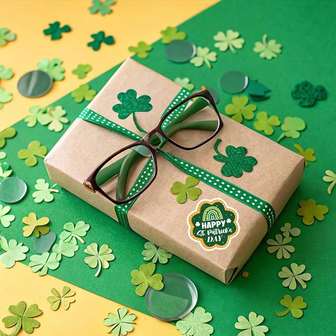 240 PCS Happy St. Patrick's Day Packaging Stickers,Clover Sticker for Small Business Envelopes Shipping Boxes Gift Packaging