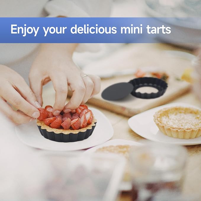 6 Pack Mini Fluted Tart Pans 4 Inch with Removable Bottom, Nonstick Quiche Pan with Silicone Basting Pastry Brush for Baking Treats, Pie, Quiches, Tartlets