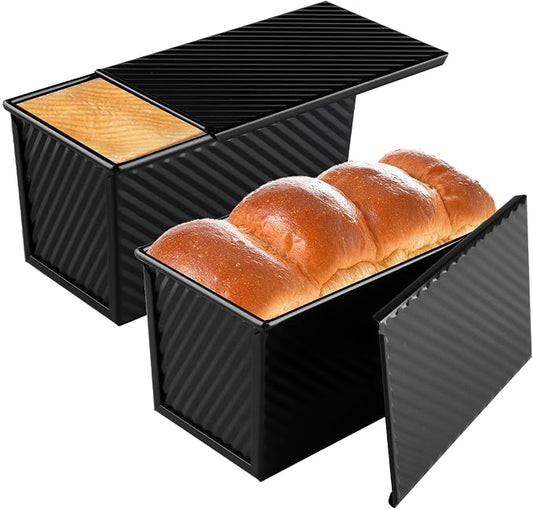 2 Pack 9 * 4 Inch Pullman Loaf Pan with Lid, 1 lb Dough Capacity Non-Stick Bread Loaf Pan,Carbon Steel Coating Sandwich Bread Pan for Bakeware Homemade Sourdough Oven Baking