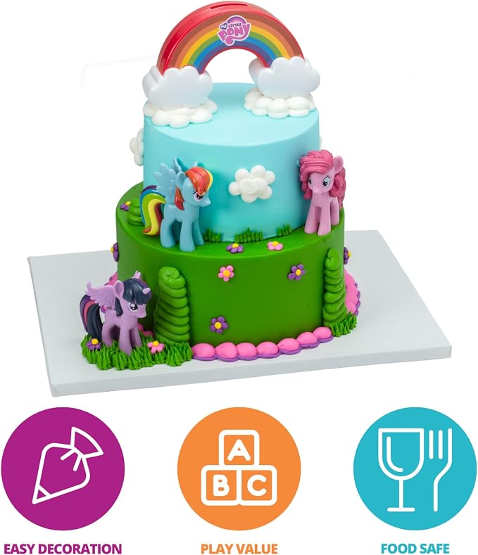 DecoSet® My Little Pony™ Over The Rainbow Signature Cake Topper, 4 Piece Decoration, Dash, Pinkie Pie, and Twilight Sparkle, Coin Bank, Collectable Figurines For Birthday