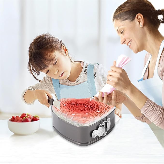 Heart Shaped Springform Pan Set,Not-Stick Cheesecake Pans with Removable Bottom Stainless Steel Bakeware DIY Baking Heart Mold Funny Cake Tins for Kitchen Birthday Valentine Day Wedding