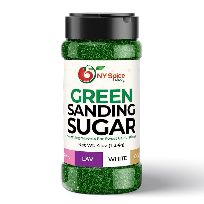 NY Spice Shop Green Sanding Sugar - 4 Ounce Edible Holiday Sprinkles for Cake Decorating, Cupcakes & Cookies - Festive Baking Decorations for Desserts, Candy Dishes & Gift Treats
