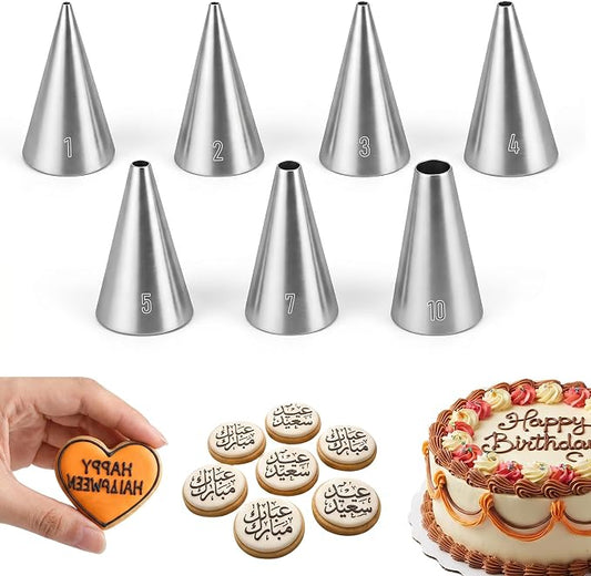 7 Pcs Round Hole Piping Tips Set, Stainless Steel Round Cupcake Frosting Nozzles for Cake Decorating Professional Russian Pastry Icing Dispensers Supplies for Cake Cookies Pastry Fondant Cream