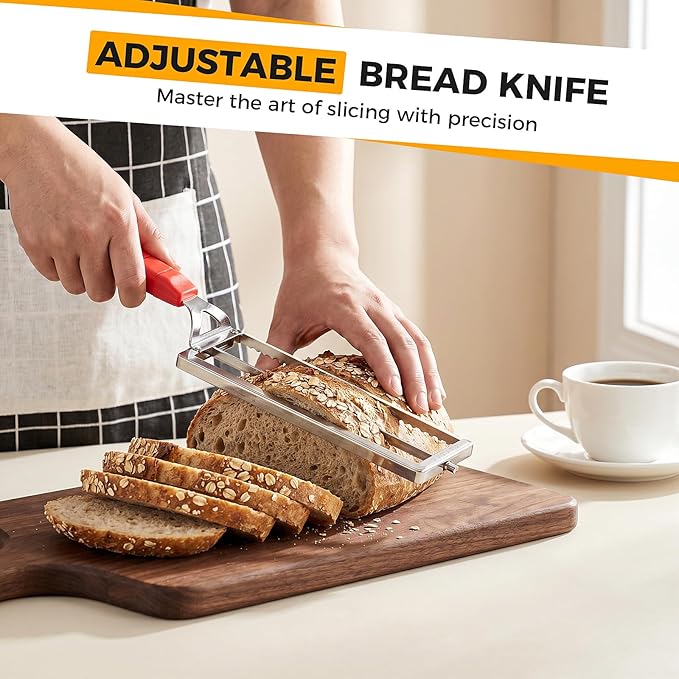 Bread Knife for Homemade Bread, Sourdough Bread Knife with Thickness Guide, Upgraded Adjustable Bread Slicer for Sourdough & Baguette, Ideal Gifts for Bakers