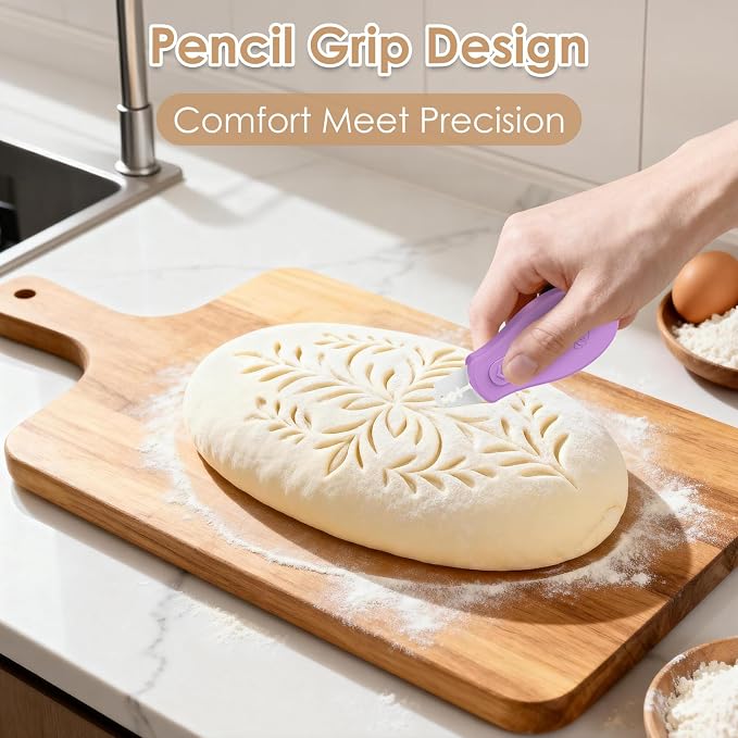 Bread Lame Sourdough Scoring Tool, Extractable & Magnetic Bread Scoring Tool, Scoring Knife for Bread Baking, Bread Razor for Homemade Bread, Sourdough Scorer Tool, Includes 5 Razor Blades-Purple