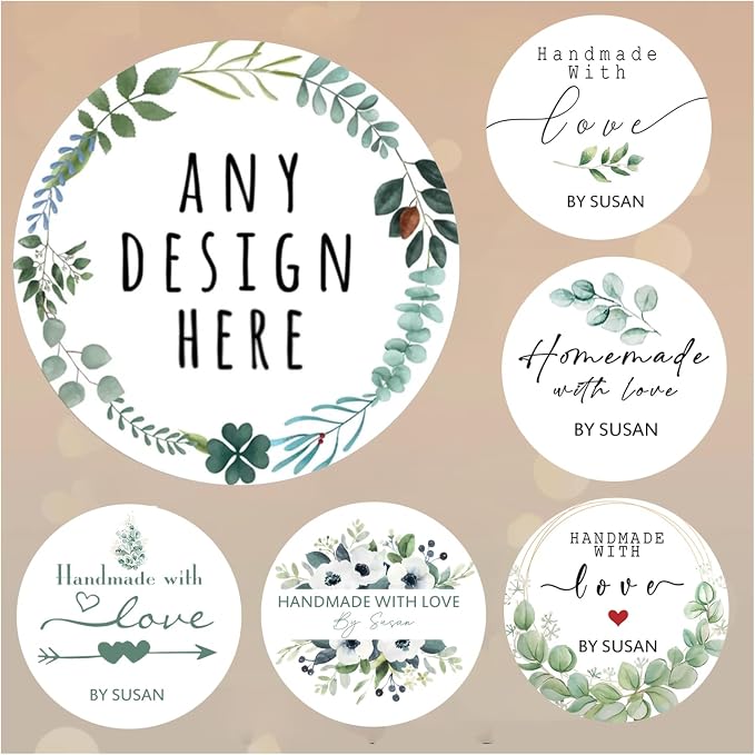 400 Pack Custom Handmade/Homemade with Love Label Stickers|Personalize Business Logo Labels|1.5/2inch Round Personalized Labels in Various Designs for Crafts,Baking,Gifts and Small Business