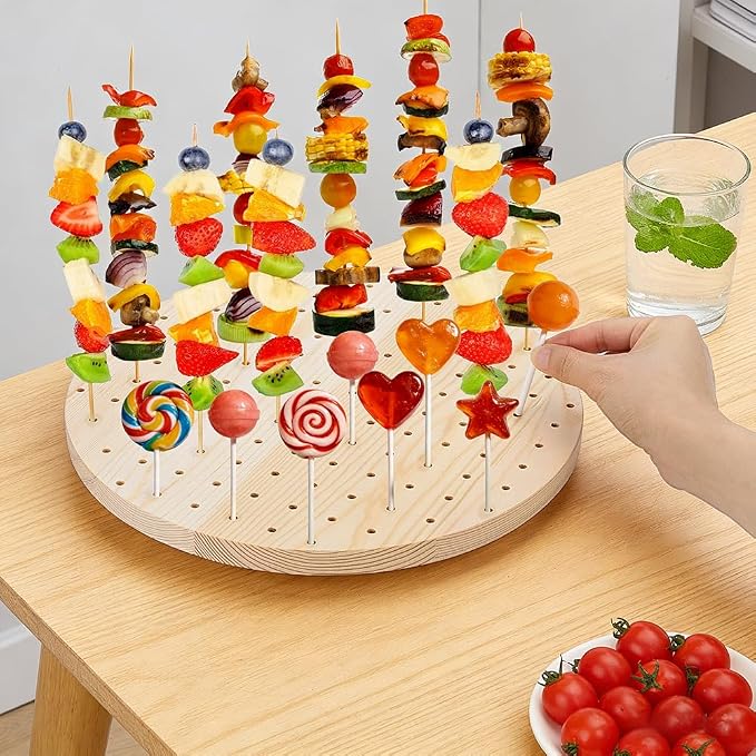 PH PandaHall Wooden Cake Pop Stand Revolving Cake Pop Holder 11 inch Revolving Cake Pop Holder for Dessert Table 120 Holes Lollipop Display Stand for Birthday Party Wedding Candy Display Decoration