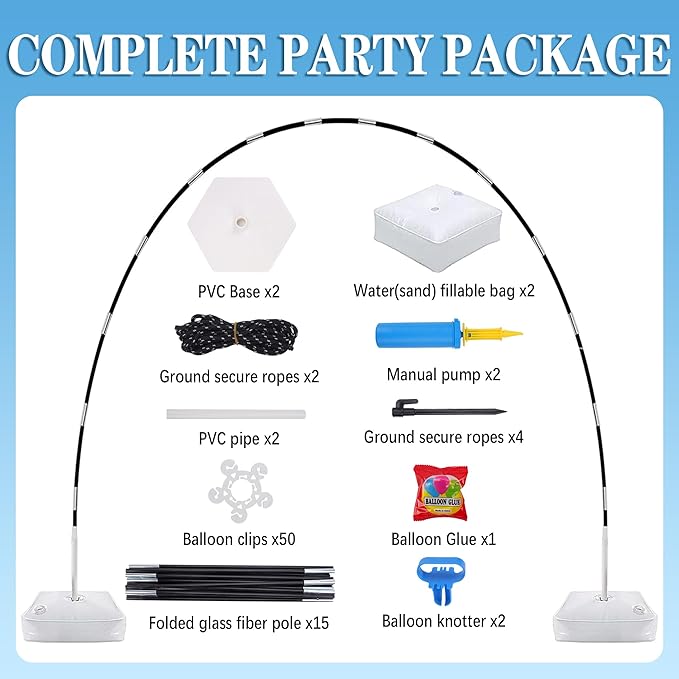 JOYYPOP Balloon Arch Kit, 10ft Wide & 9ft Tall Adjustable Balloon Arch Stand with Base Frame Garden Arbors for Graduation Wedding Birthday Baby Shower Party Supplies Decoration with 2 Handheld Pumps