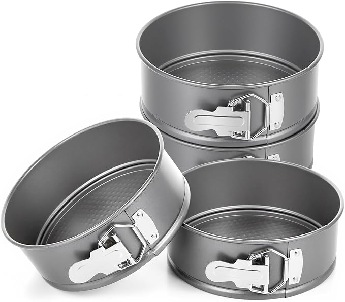 Funnymoom 4 Pcs 7 Inch Non Stick Springform Pan with Removable Bottom Carbon Steel Round Springform Cheesecake Pan with Stainless Steel Spring Buckles for Baking Kitchens Restaurant(Gray)