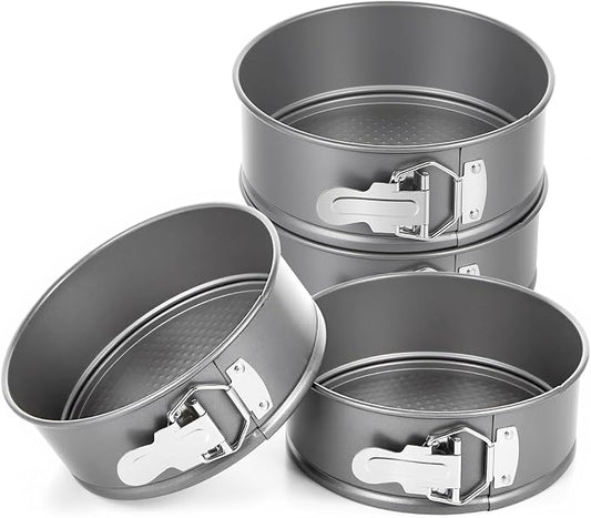 Funnymoom 4 Pcs 7 Inch Non Stick Springform Pan with Removable Bottom Carbon Steel Round Springform Cheesecake Pan with Stainless Steel Spring Buckles for Baking Kitchens Restaurant(Gray)