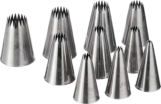 HIC Kitchen Ateco 870 - 10 Piece French Star Tube Set, Stainless Steel Pastry Tips, Sizes 0 - 9