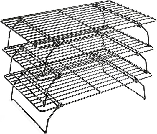 Antenat 3-Tier Stackable Cooling Rack – 15.8"x10" Heavy Duty with Legs,Collapsible & Stackable For batch cooling cookies,Cake, Pizza, Bread, Sourdough, Oven & Dishwasher Safe
