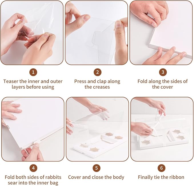 3Pcs Bento Cake Box and Cupcake 1+4 Combination Clear Window Bento Boxes, 6 Holes Bento Vake Box Suitable for 4 Regular Cupcakes and Mini Cakes