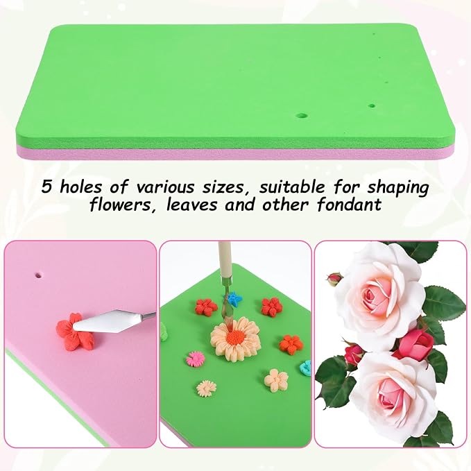 Fondant Foam Pad with 5 Holes, Rectangular Cake Sponge Pad, Silicone Crafts Rolling Mat, Flower Drying Clay Modelling Tools, Clay Mat for Sugarcraft Cakes Decorating