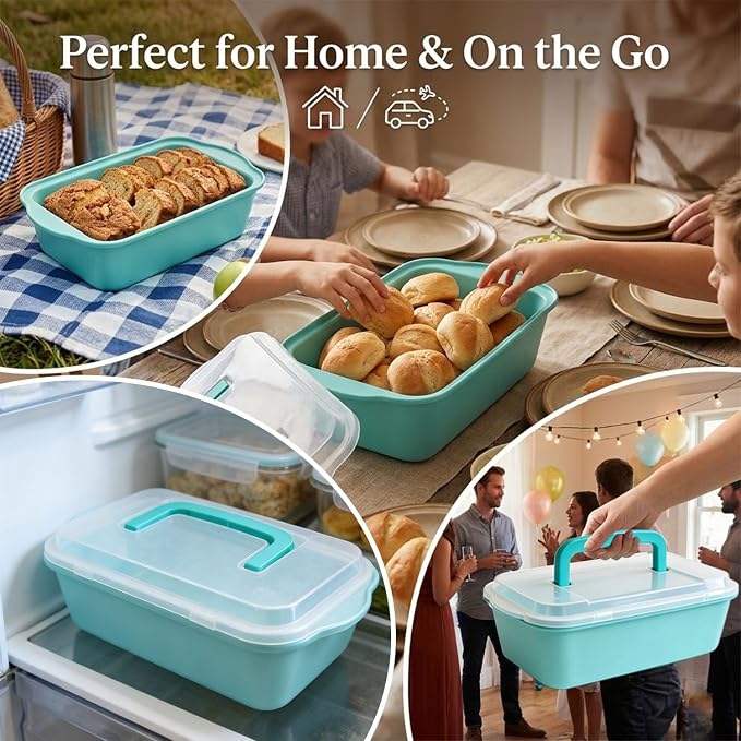2 Pack 9x5 Inch Loaf Pan with Lid, Nonstick Bread Pans for Baking | Bake, Store & Carry, Heavy Duty Carbon Steel, Perfect for Banana Bread, Homemade Bread & Meatloaf, PFOA-Free
